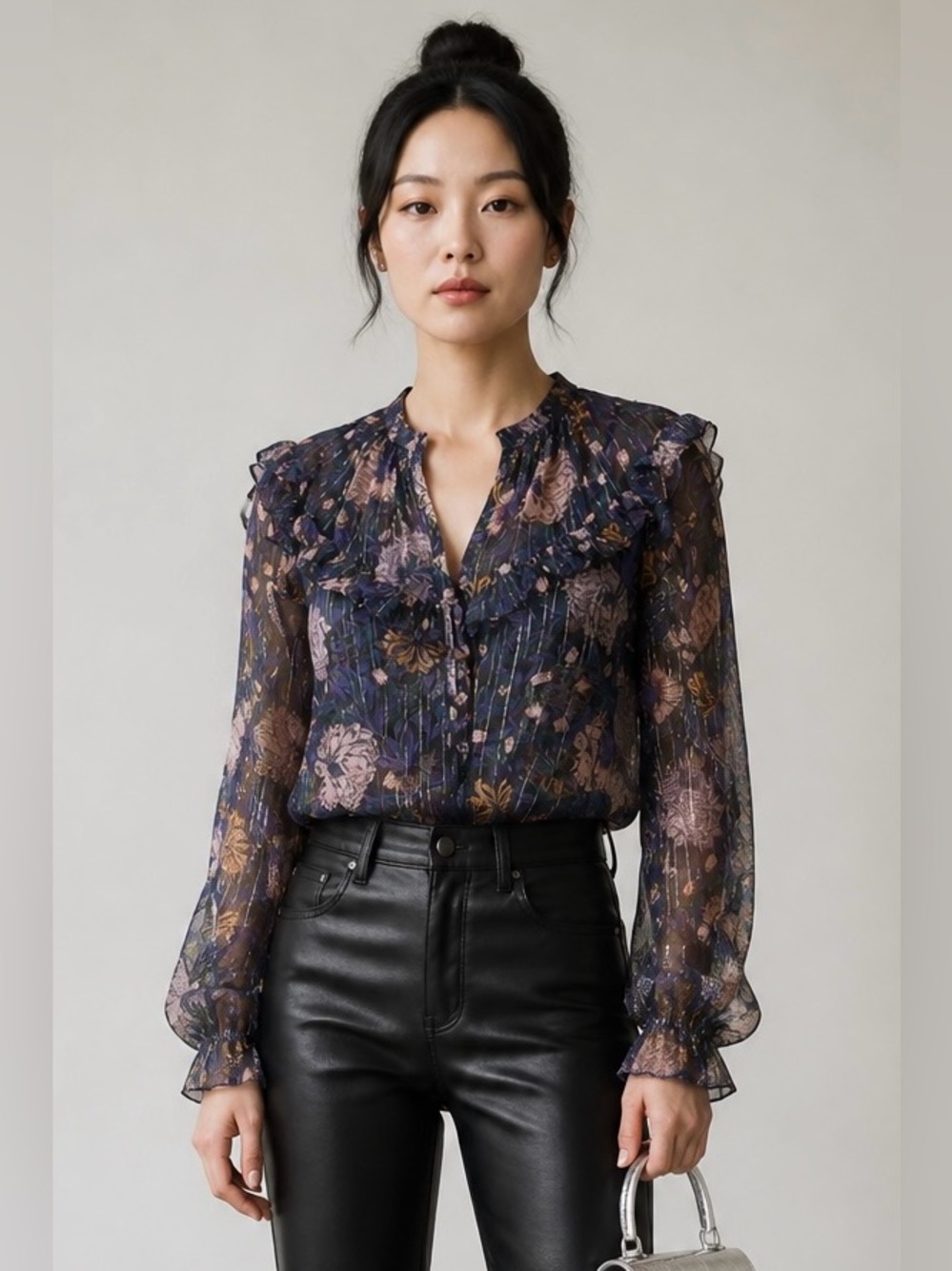 Veronica Beard Alba Silk Metallic Floral Ruffle Blouse + Matching Cami | Size 8 - Picture 11 of 13